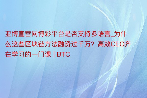 亚博直营网博彩平台是否支持多语言_为什么这些区块链方法融资过千万？高效CEO齐在学习的一门课 | BTC